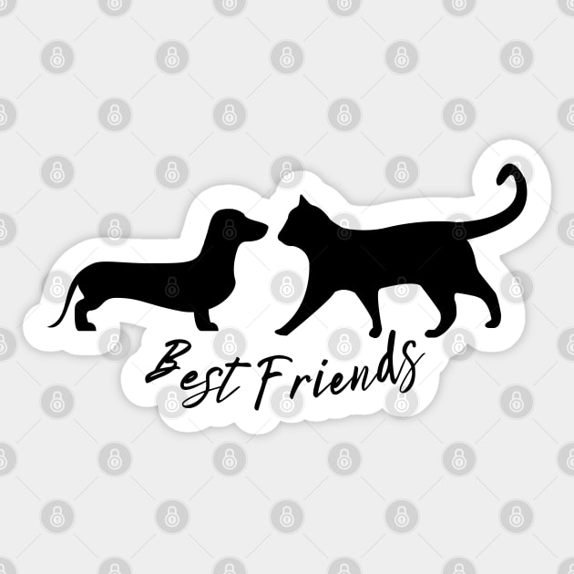 Best Friends Dachshund and Cat Black Silhouette Sticker by SayWhatYouFeel